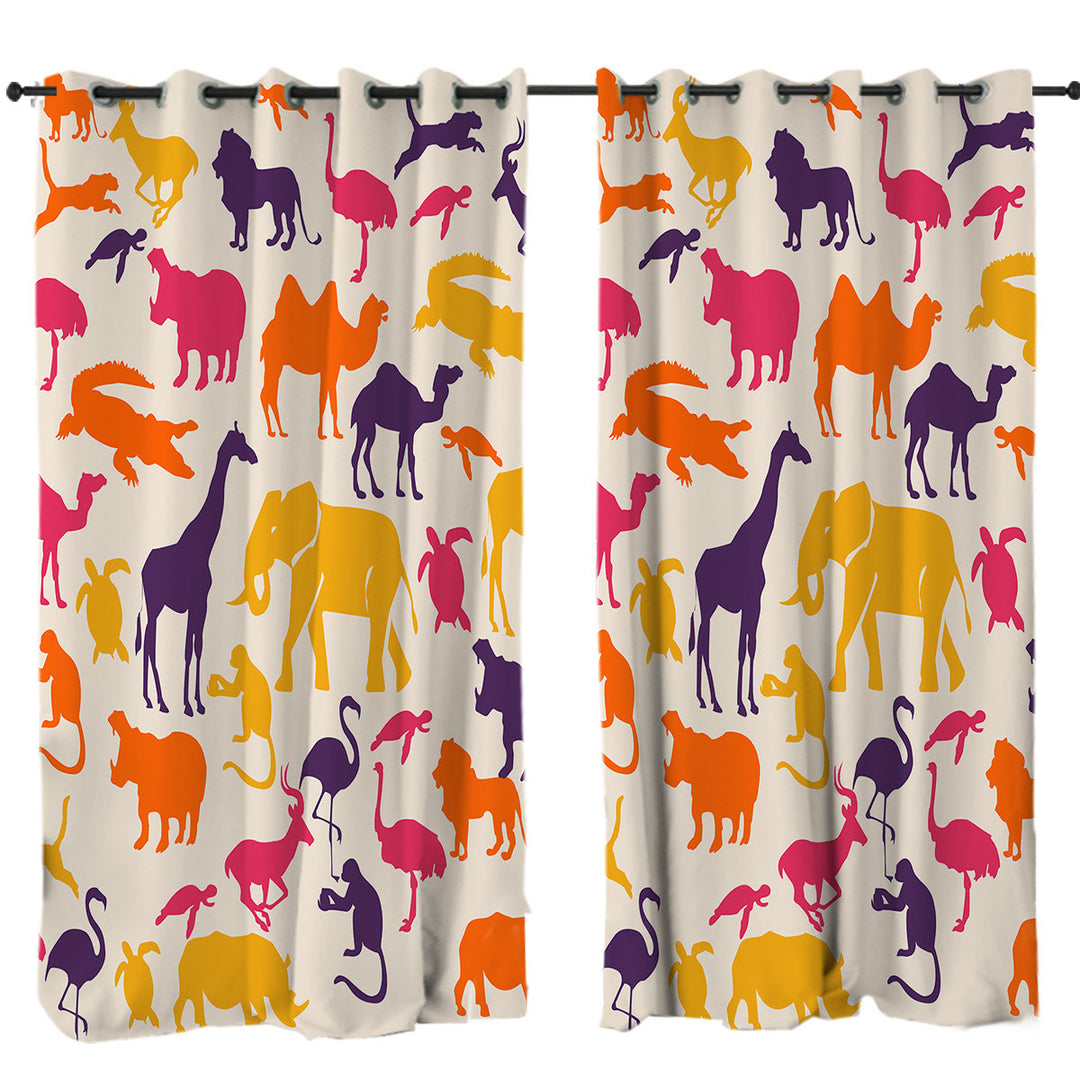 Multi Colored Animals Drapes and Curtains
