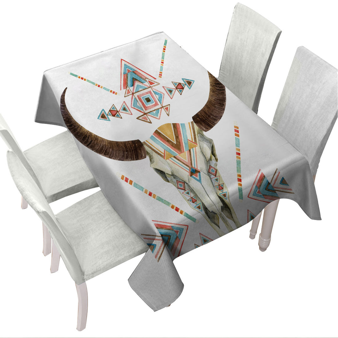 Multi Colored Bull Skull Tablecloth