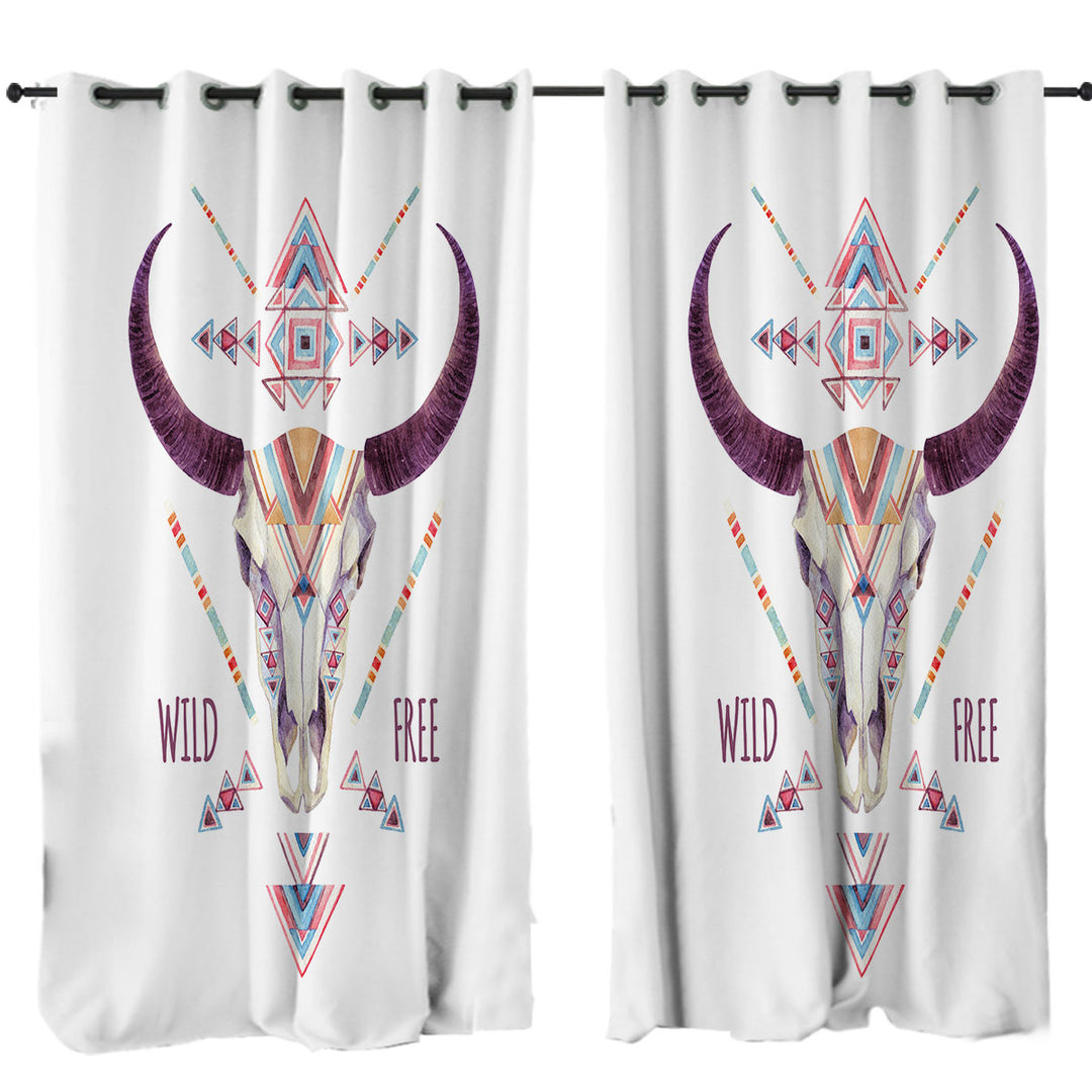 Multi Colored Bull Skull Wild Free Quote Drapes and Curtains