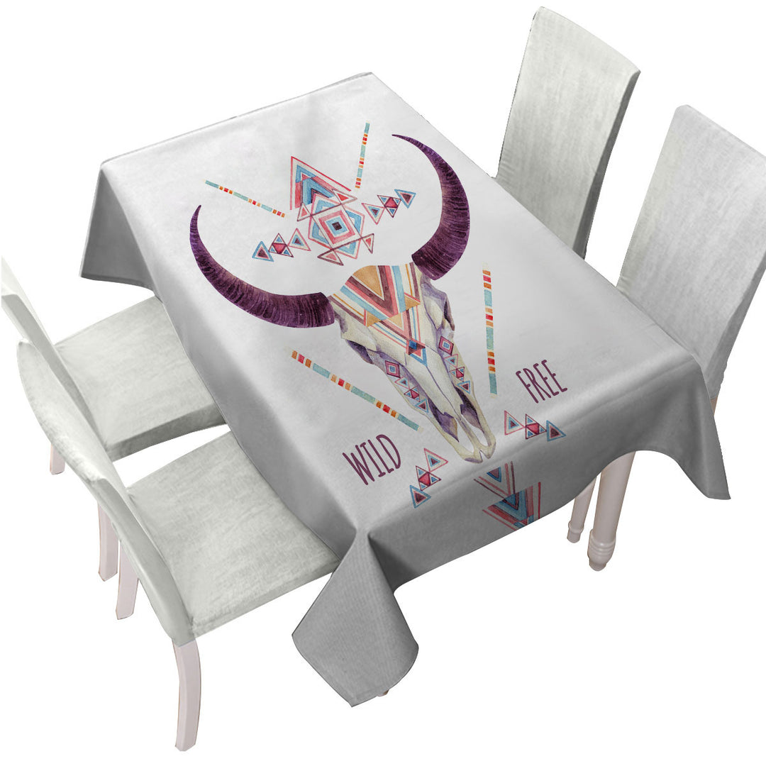 Multi Colored Bull Skull Wild Free Quote Tablecloth