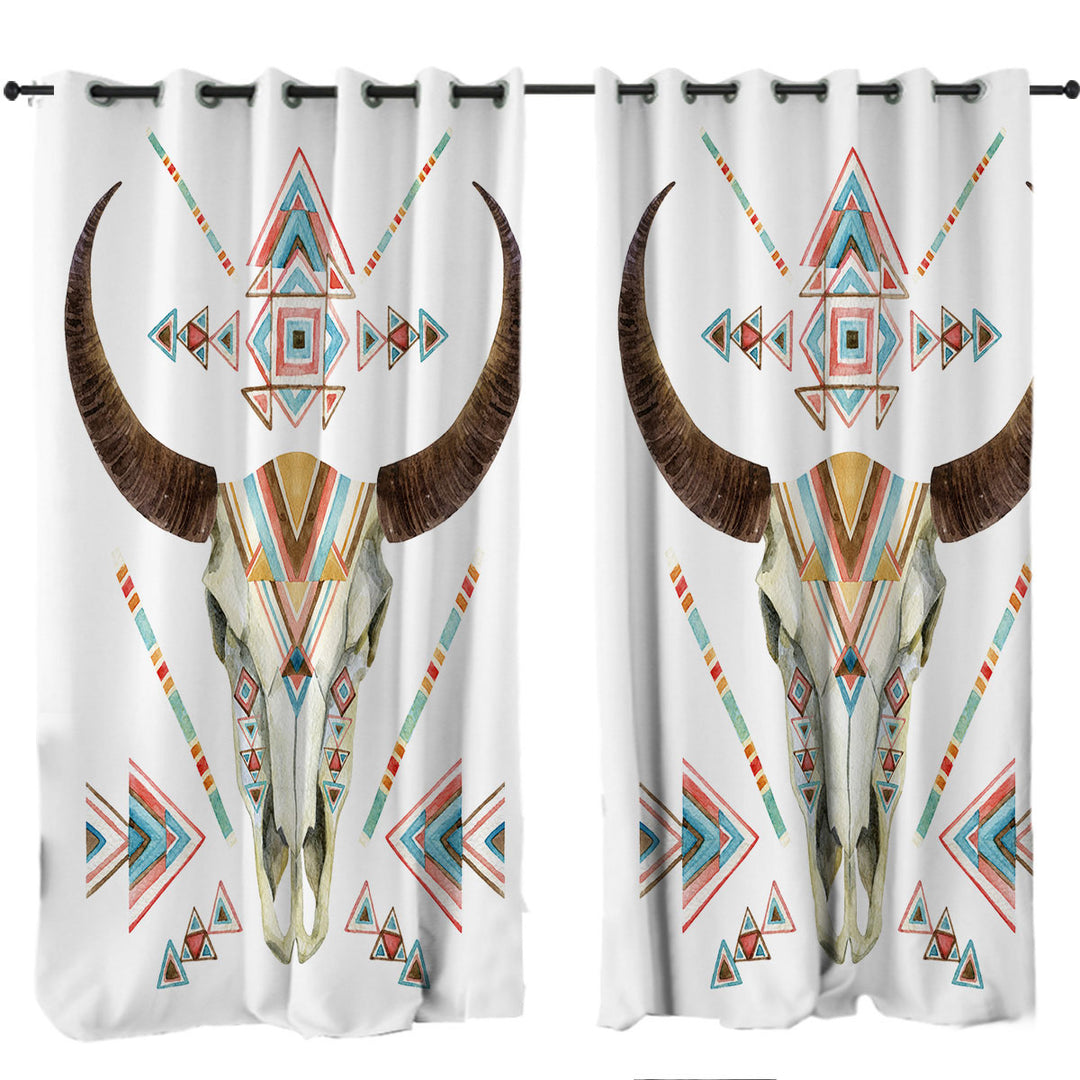 Multi Colored Bull Skull Window Curtains