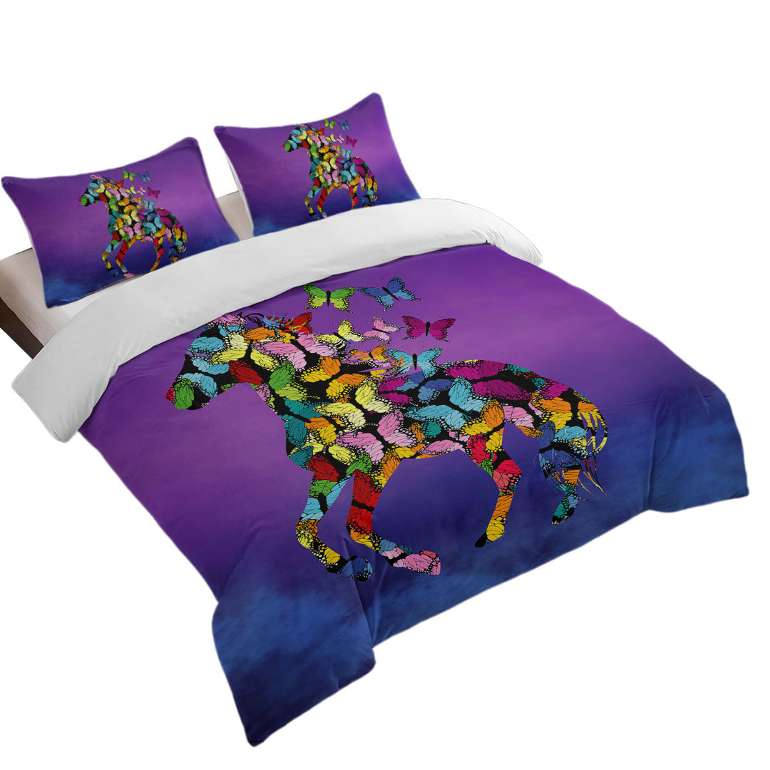 Multi Colored Butterflies Horse Good Duvet Covers
