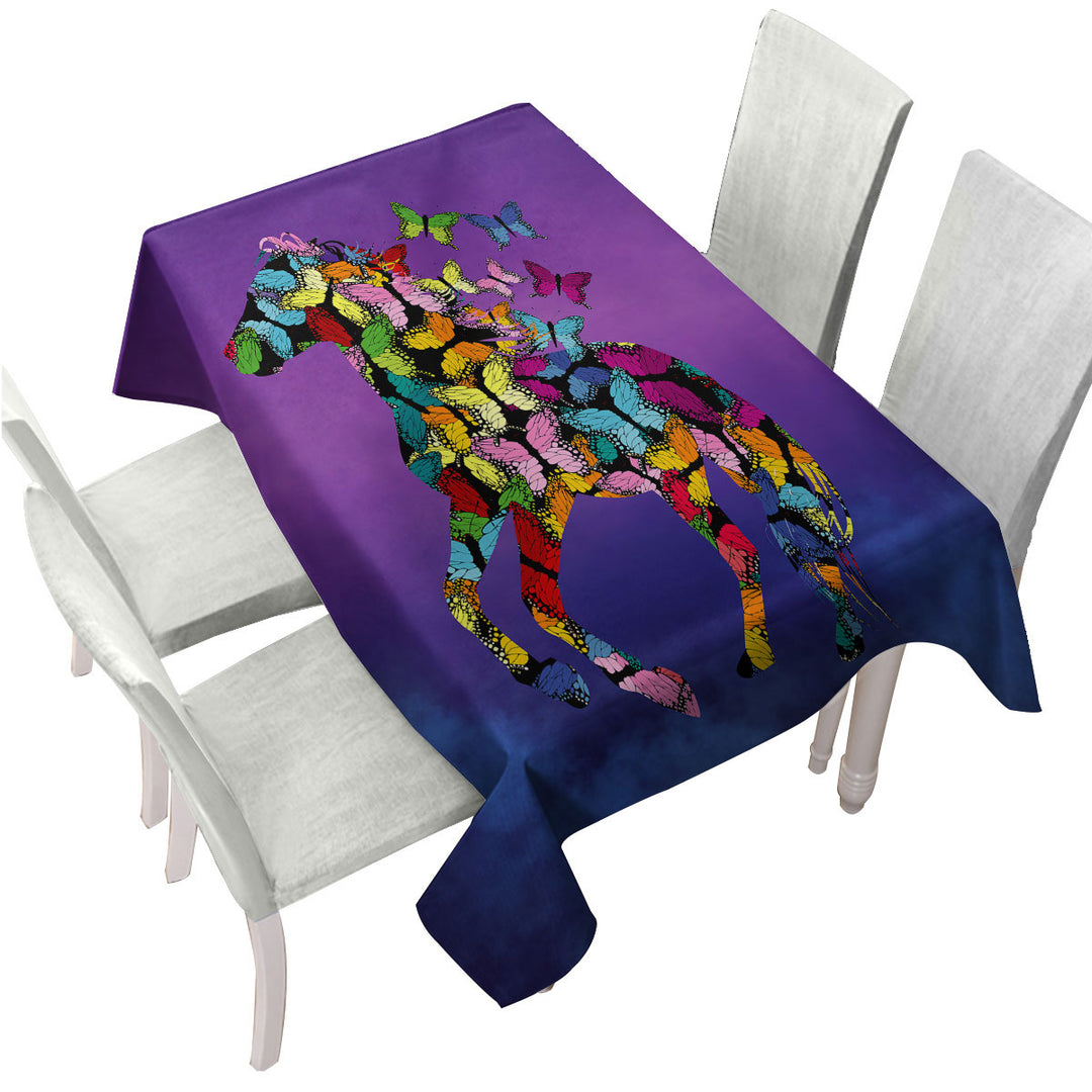 Multi Colored Butterflies Horse Tablecloth