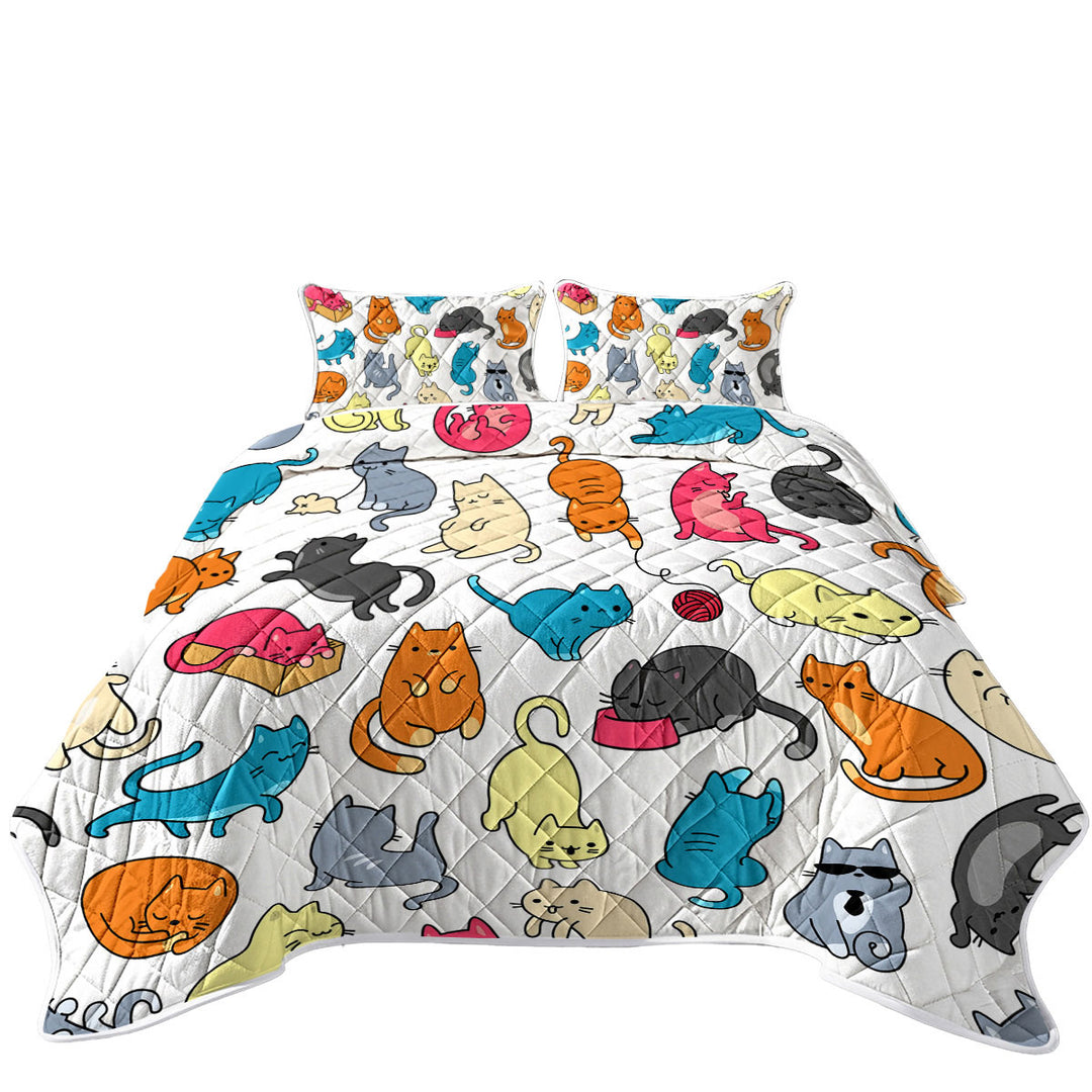 Multi Colored Cats Drawings King Size Quilt