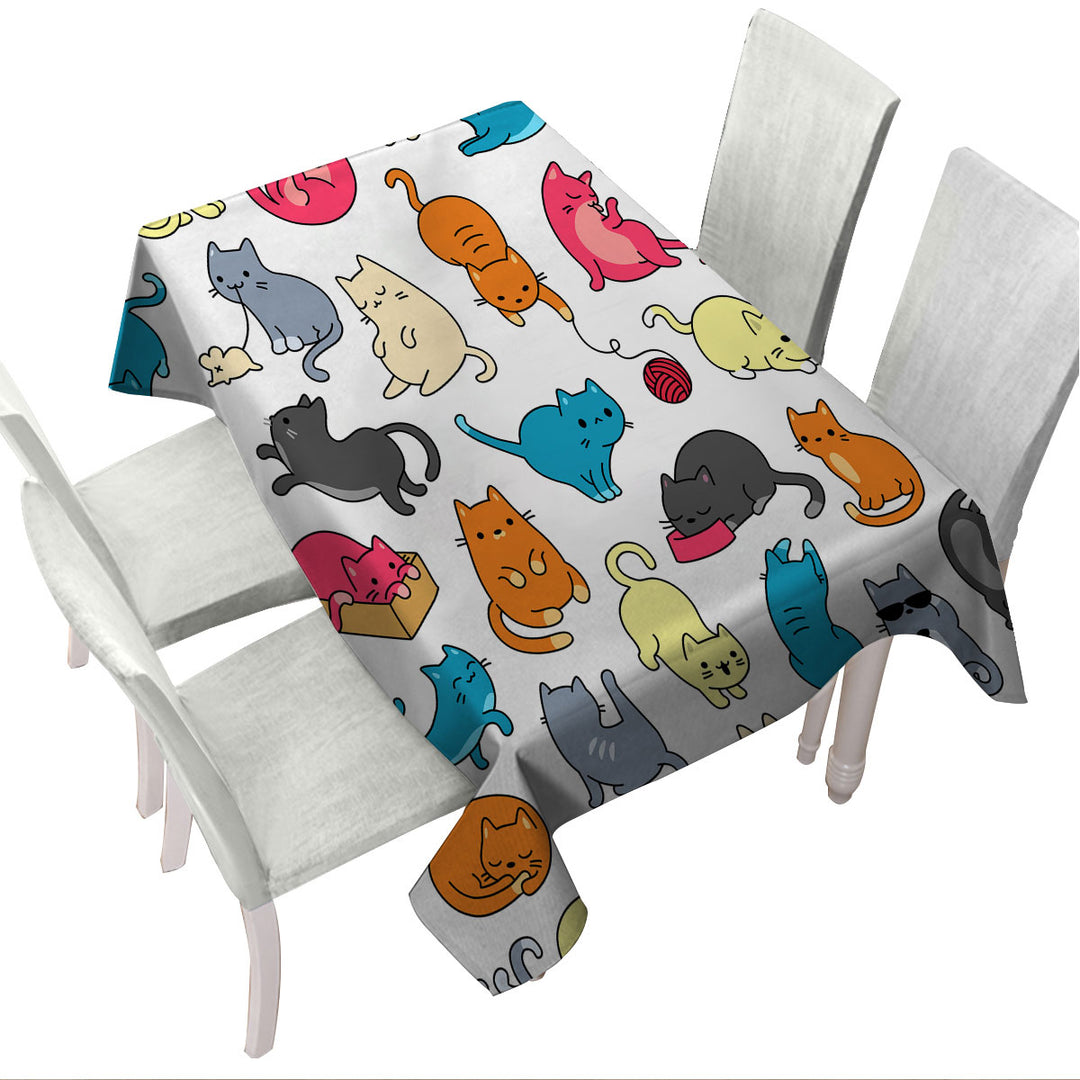 Multi Colored Cats Drawings Tablecloths