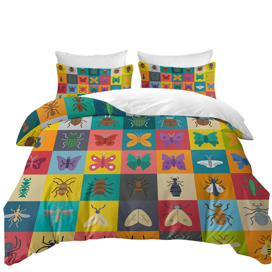 Multi Colored Checkered Bugs and Insects Duvet Cover