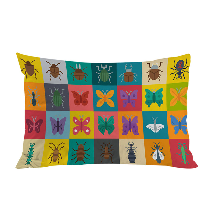 Multi Colored Checkered Bugs and Insects King Pillow Cases