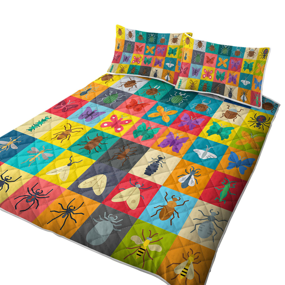 Multi Colored Checkered Bugs and Insects Quilts