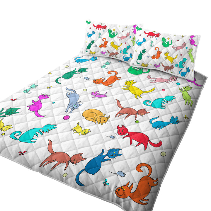 Multi Colored Cute Playing Cats Coverlets