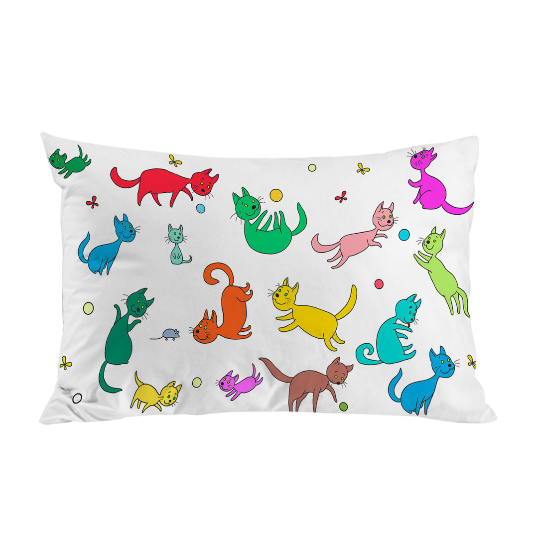 Multi Colored Cute Playing Cats King Pillow Cases