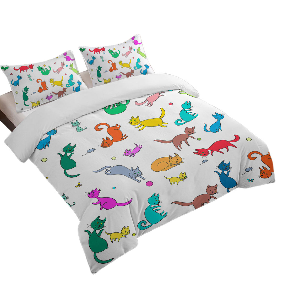 Multi Colored Cute Playing Cats Quilt Cover Sets