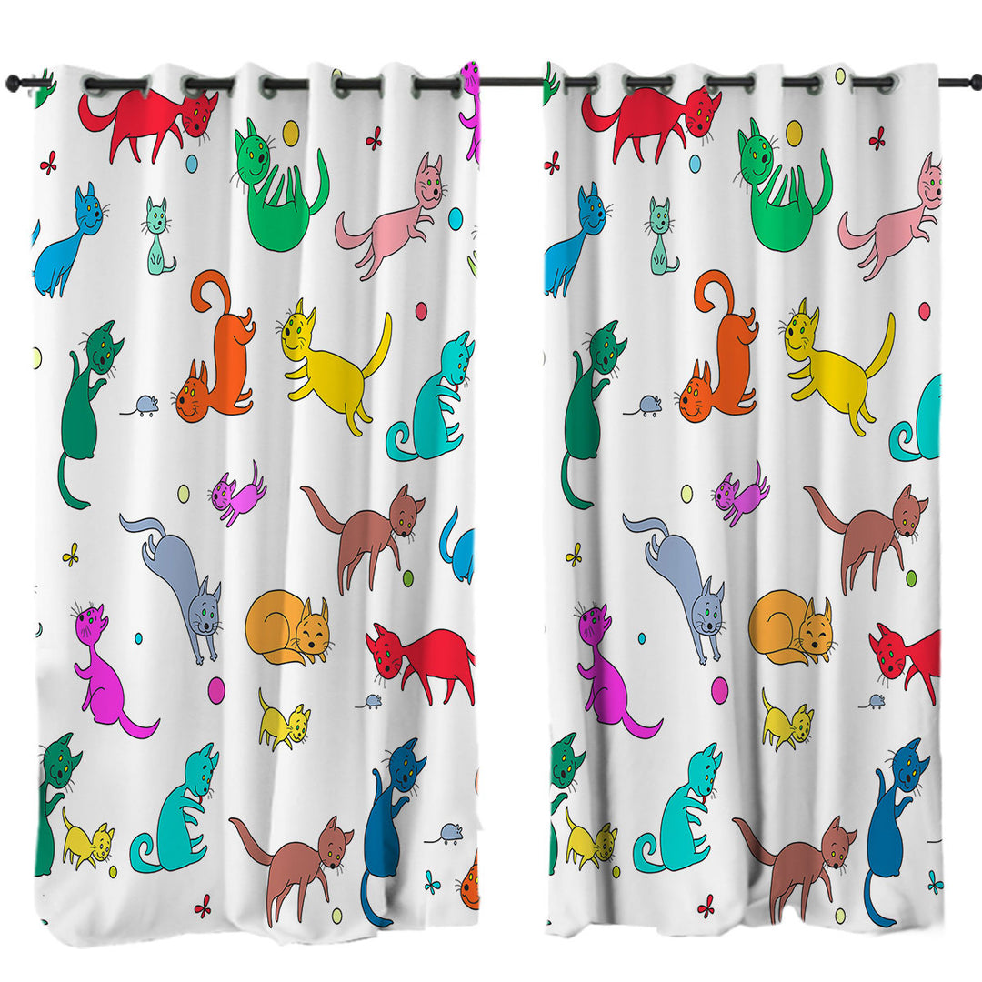 Multi Colored Cute Playing Cats Window Curtains