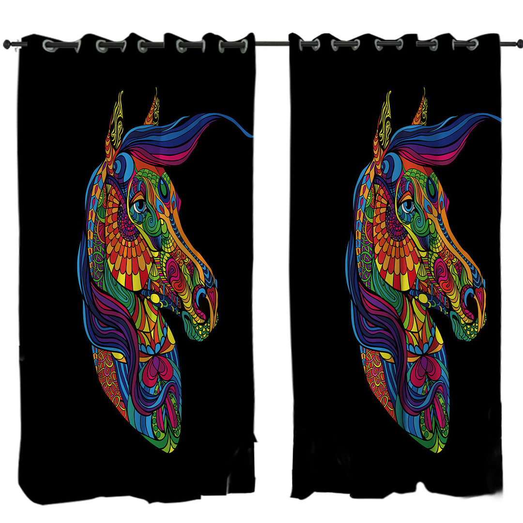 Multi Colored Designed Pattern Horse Window Curtains