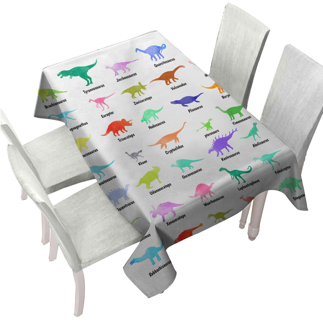 Multi Colored Dinosaurs Drawings and Names Custom table cloth