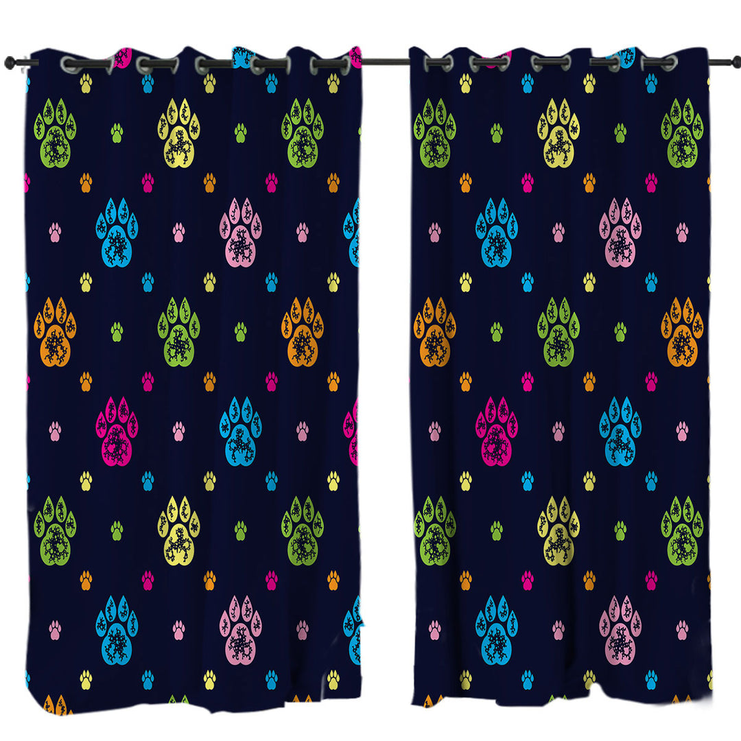 Multi Colored Dog Paws Drapes for Living Room