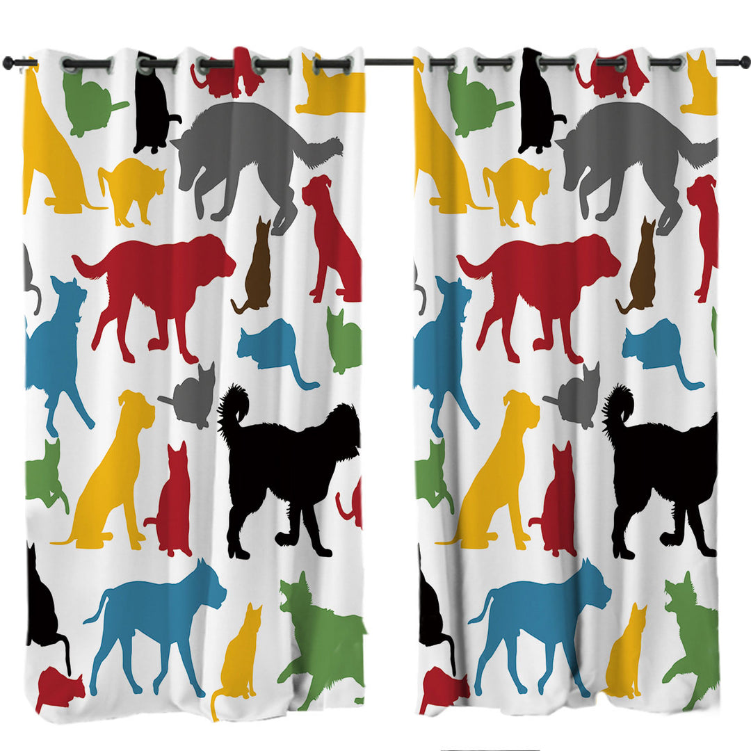 Multi Colored Dogs Silhouettes Drapery
