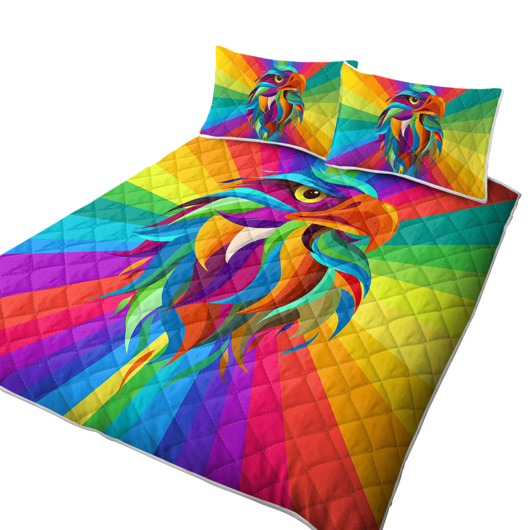 Multi Colored Eagle Head California King Quilt Sets