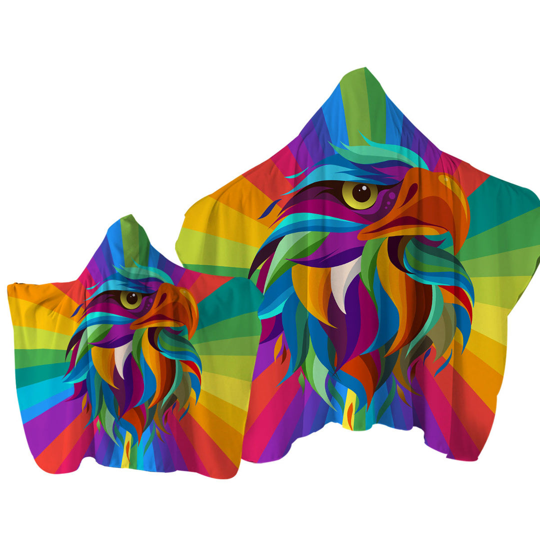 Multi Colored Eagle Head Hooded Beach Towel