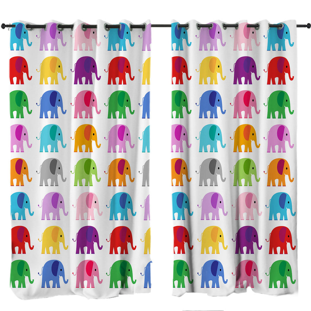 Multi Colored Elephant Pattern Drapes and Curtains