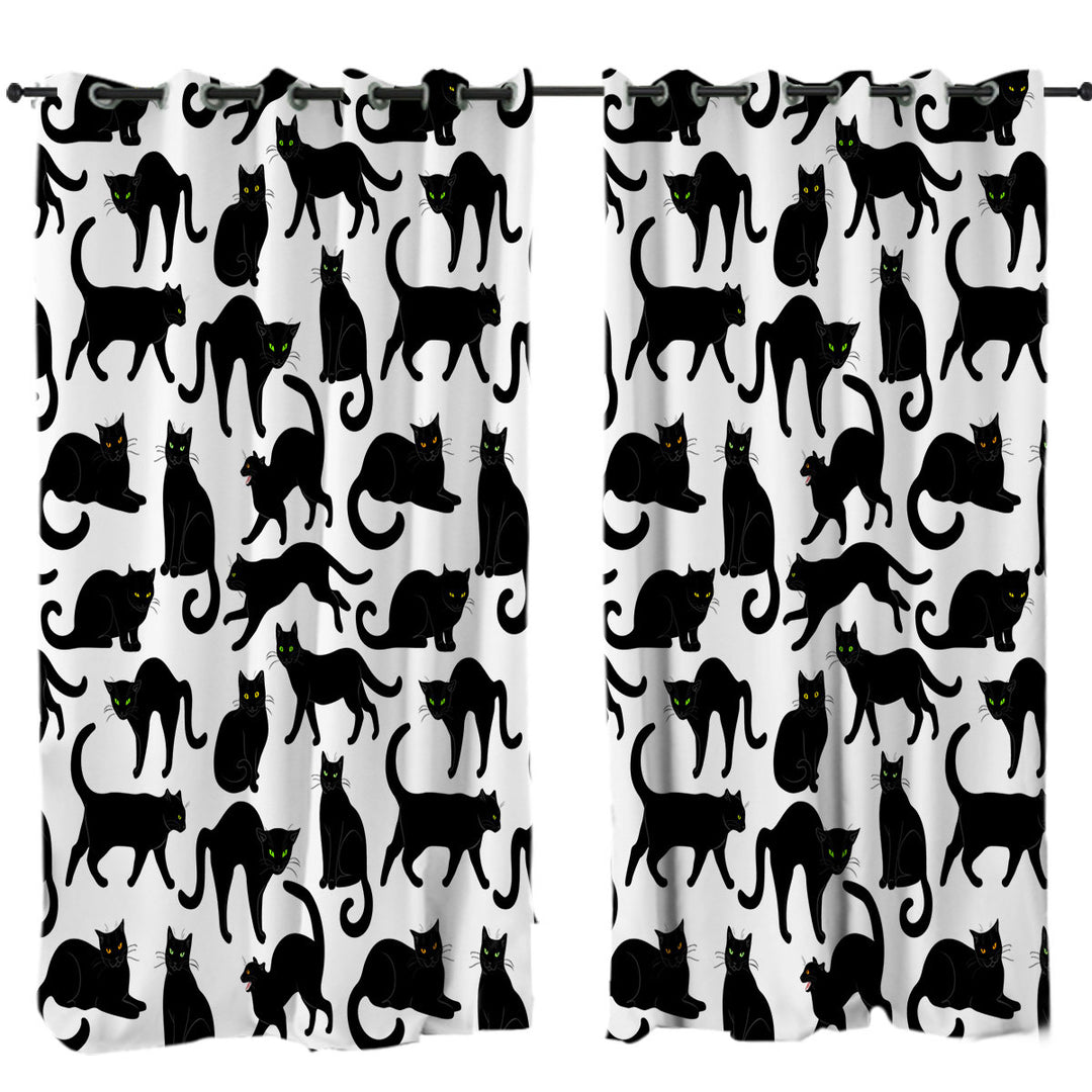 Multi Colored Eyes Black Cat Pattern Curtains for Bedroom