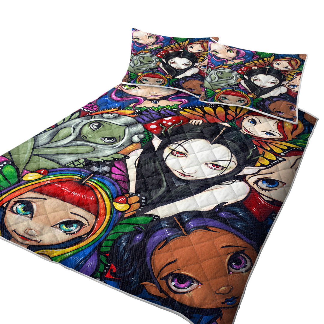 Multi Colored Fantasy Art Fairy Group Portrait Daybed Covers Sets