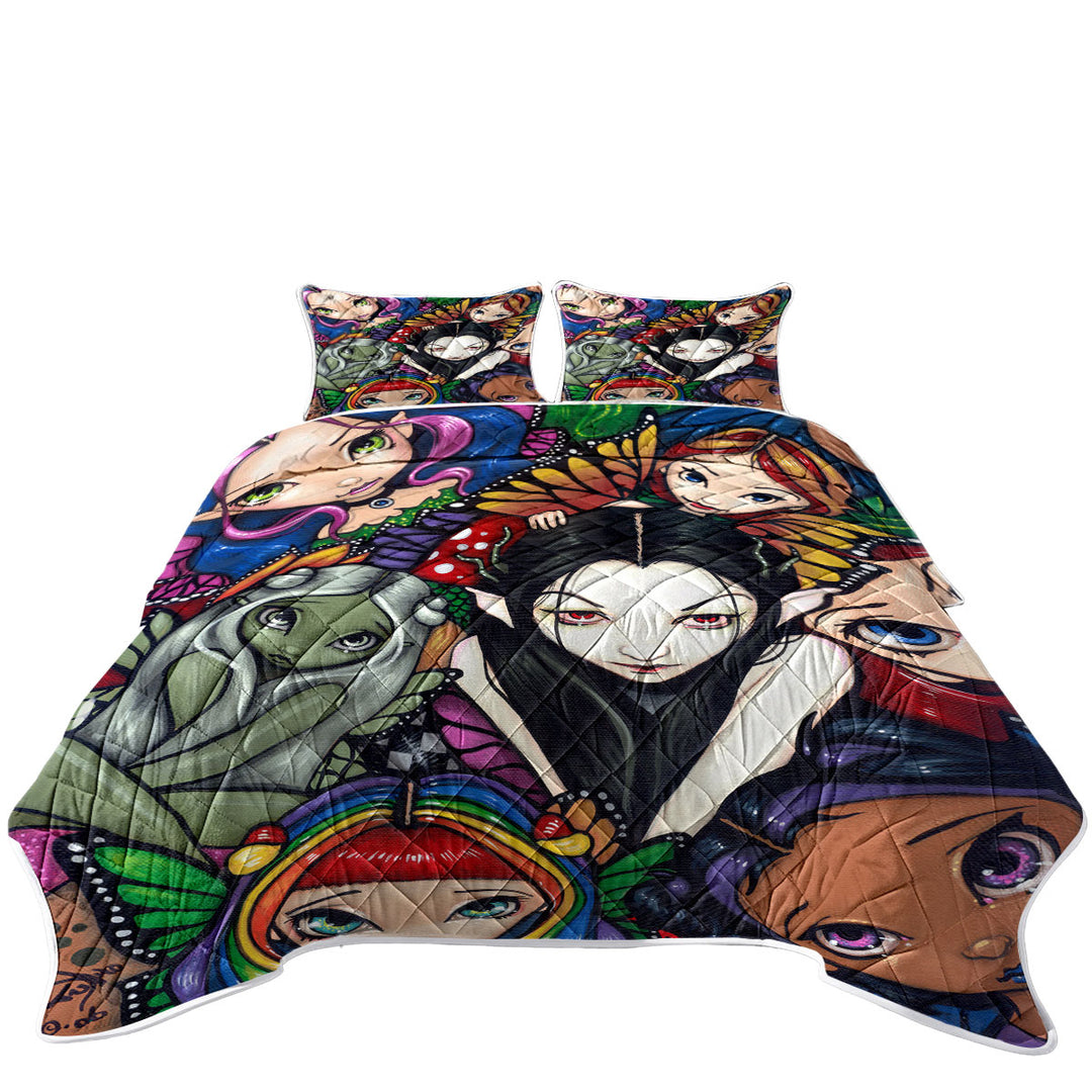 Multi Colored Fantasy Art Fairy Group Portrait Quilt shop near me