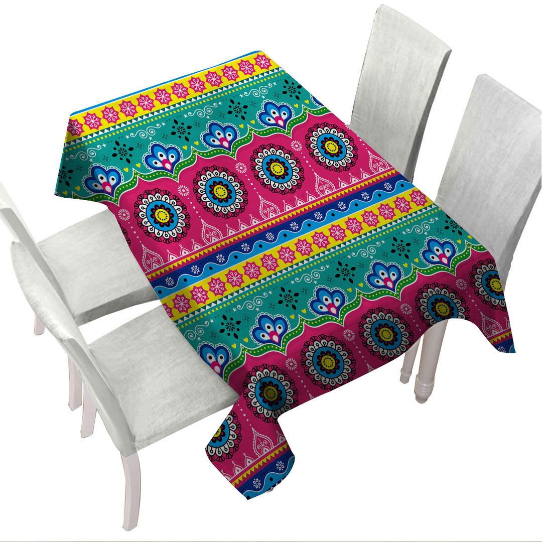 Multi Colored Festive Oriental Design Custom table cloth