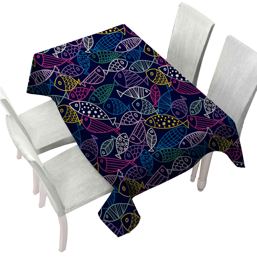Multi Colored Fish Drawings Custom table cloth