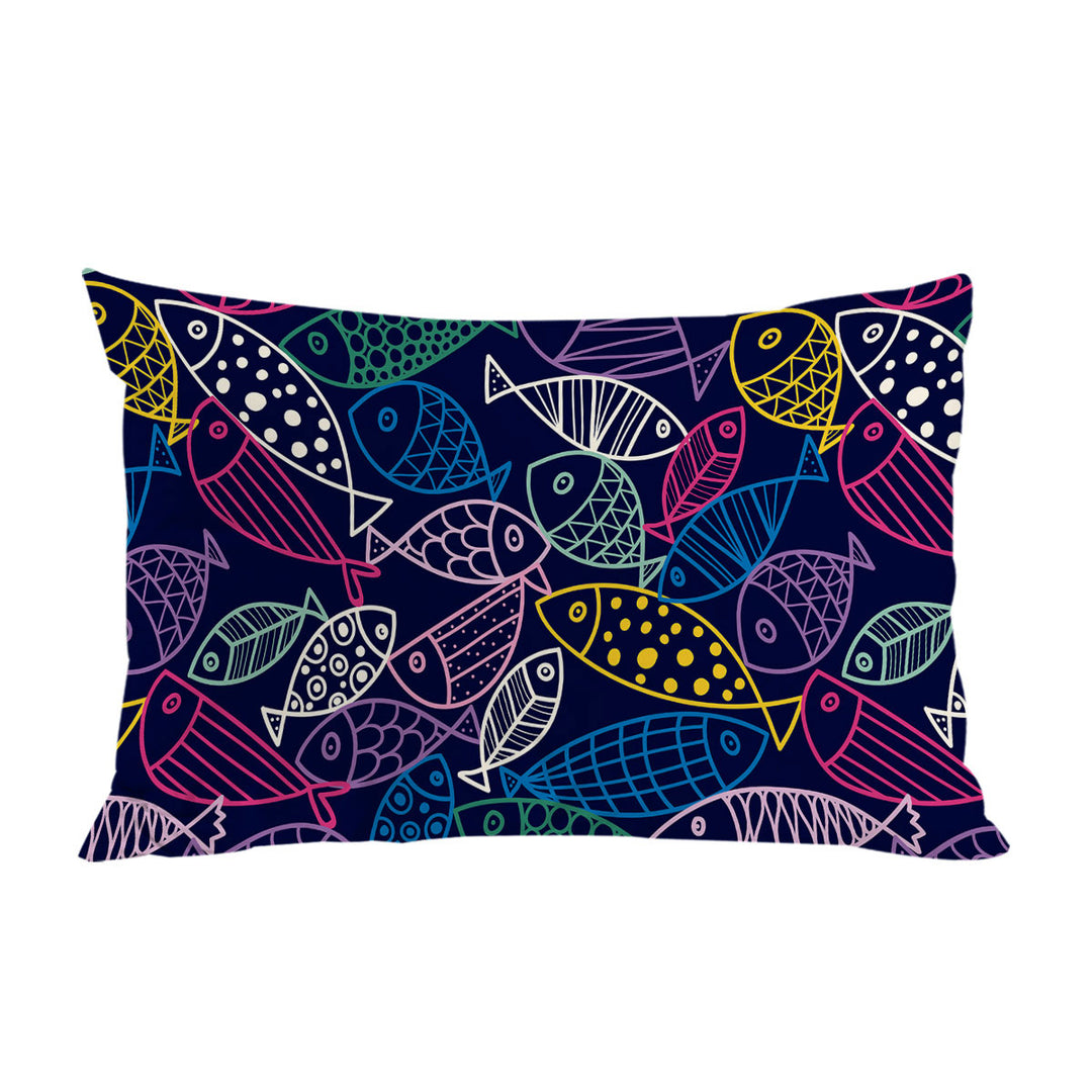 Multi Colored Fish Drawings Pillow Case Covers