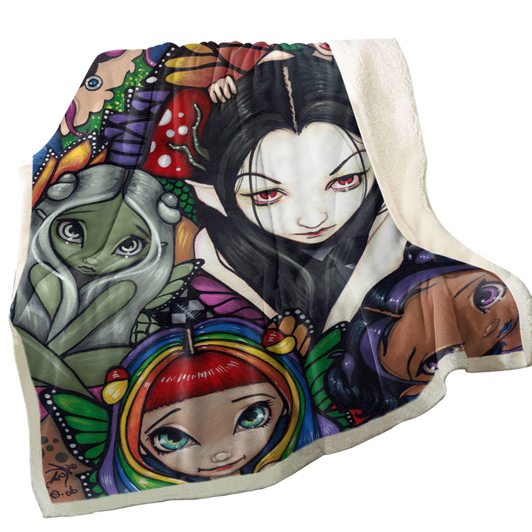 Multi Colored Fleece Blankets Fantasy Art Fairy Group Portrait