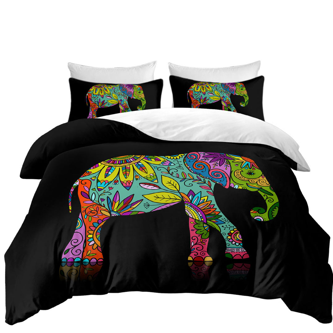 Multi Colored Floral Elephant California King Duvet Cover