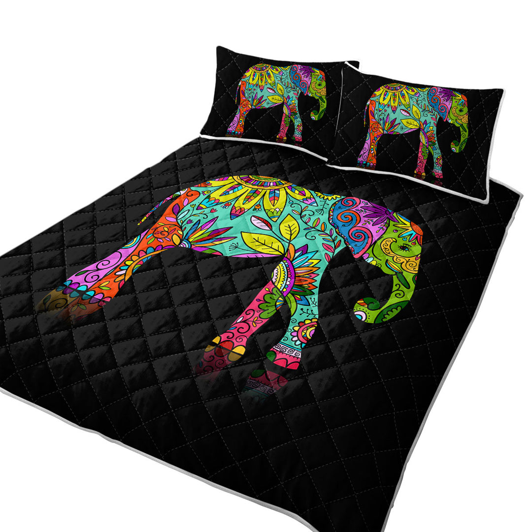 Multi Colored Floral Elephant King Size Quilt