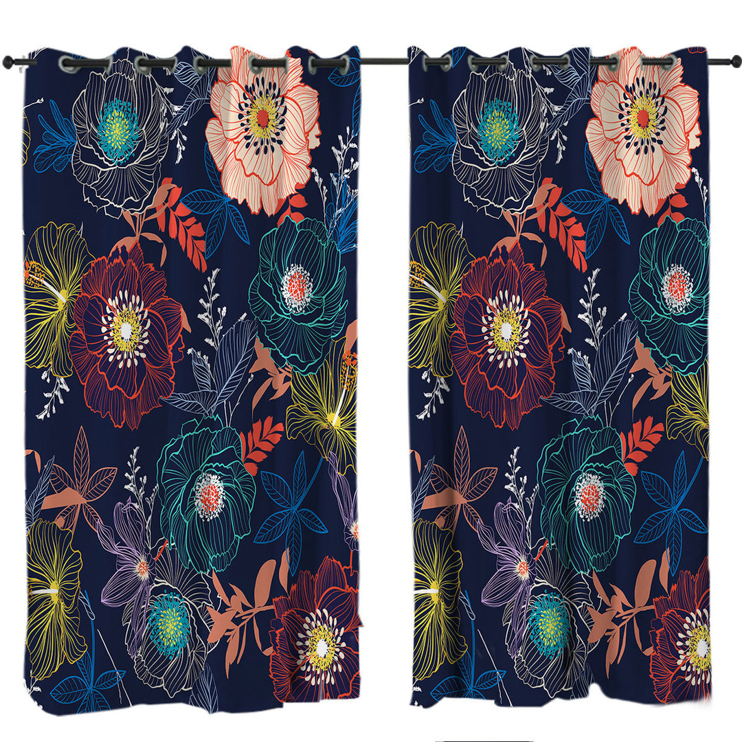 Multi Colored Flowers Curtains for Bedroom