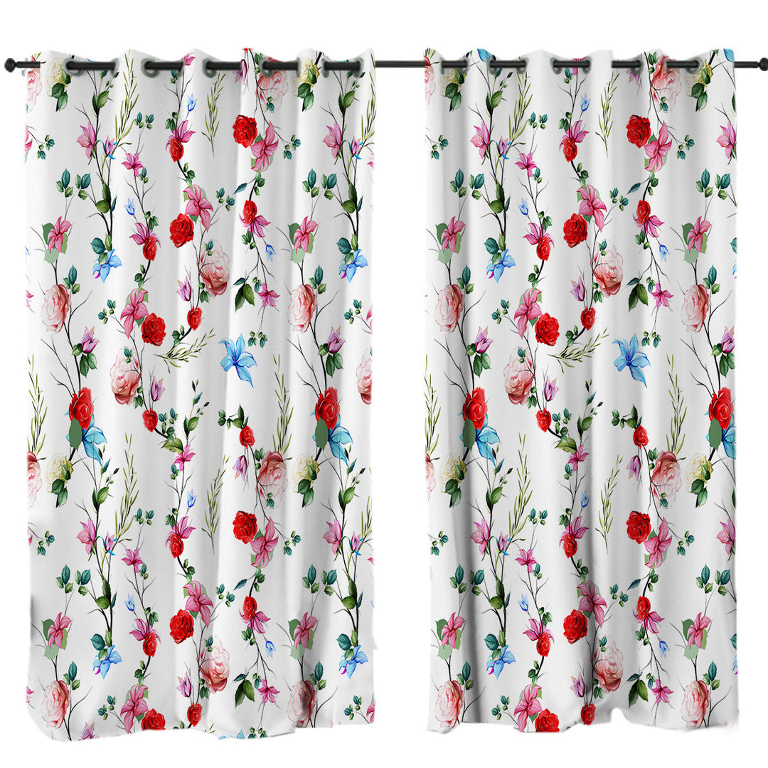 Multi Colored Flowers Pattern Drapes and Curtains