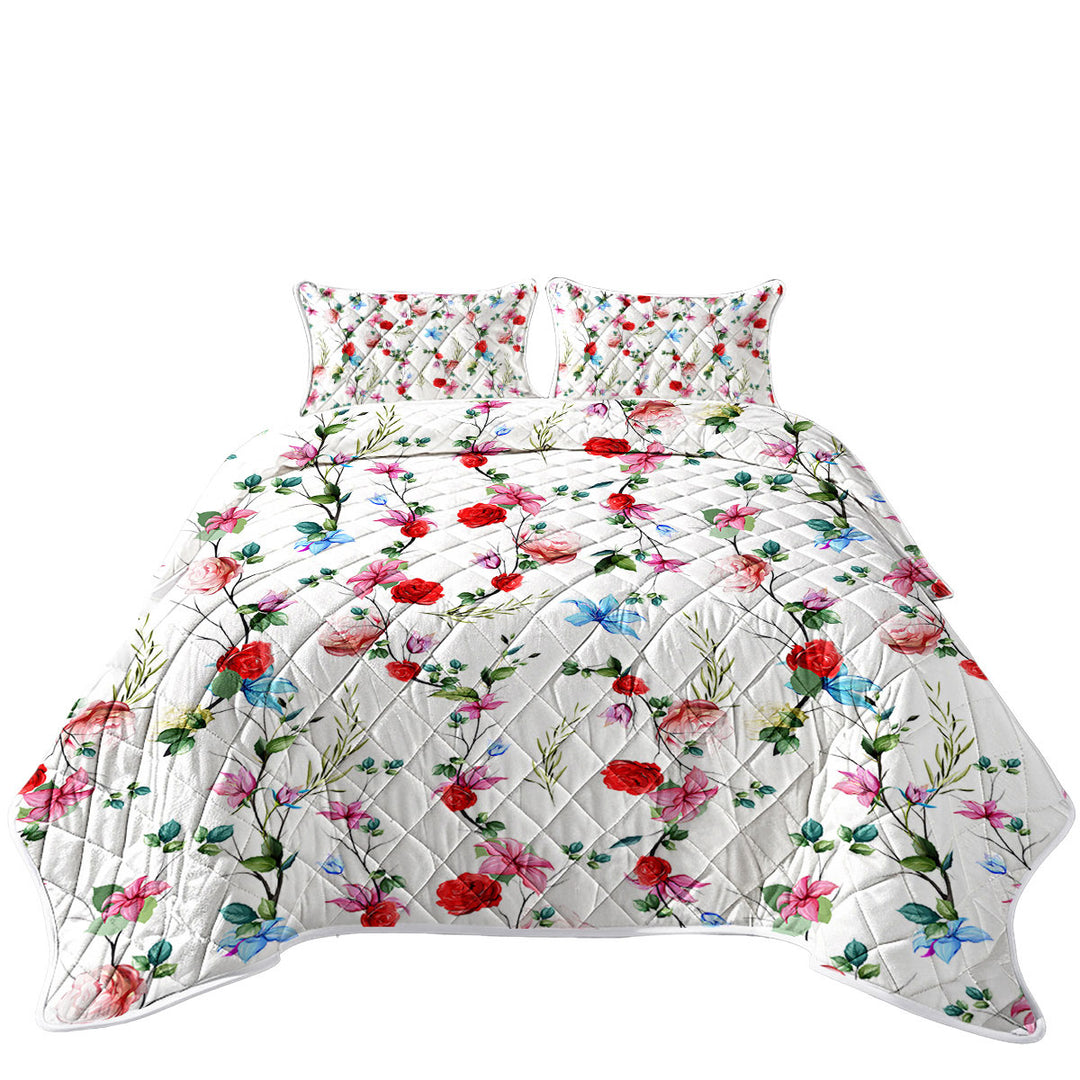Multi Colored Flowers Pattern King Size Quilt Sets