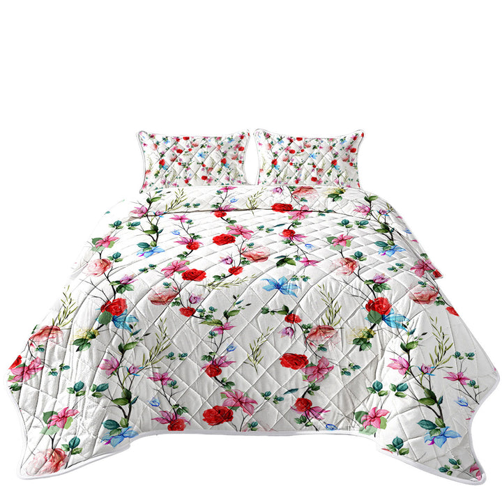 Multi Colored Flowers Pattern King Size Quilt Sets
