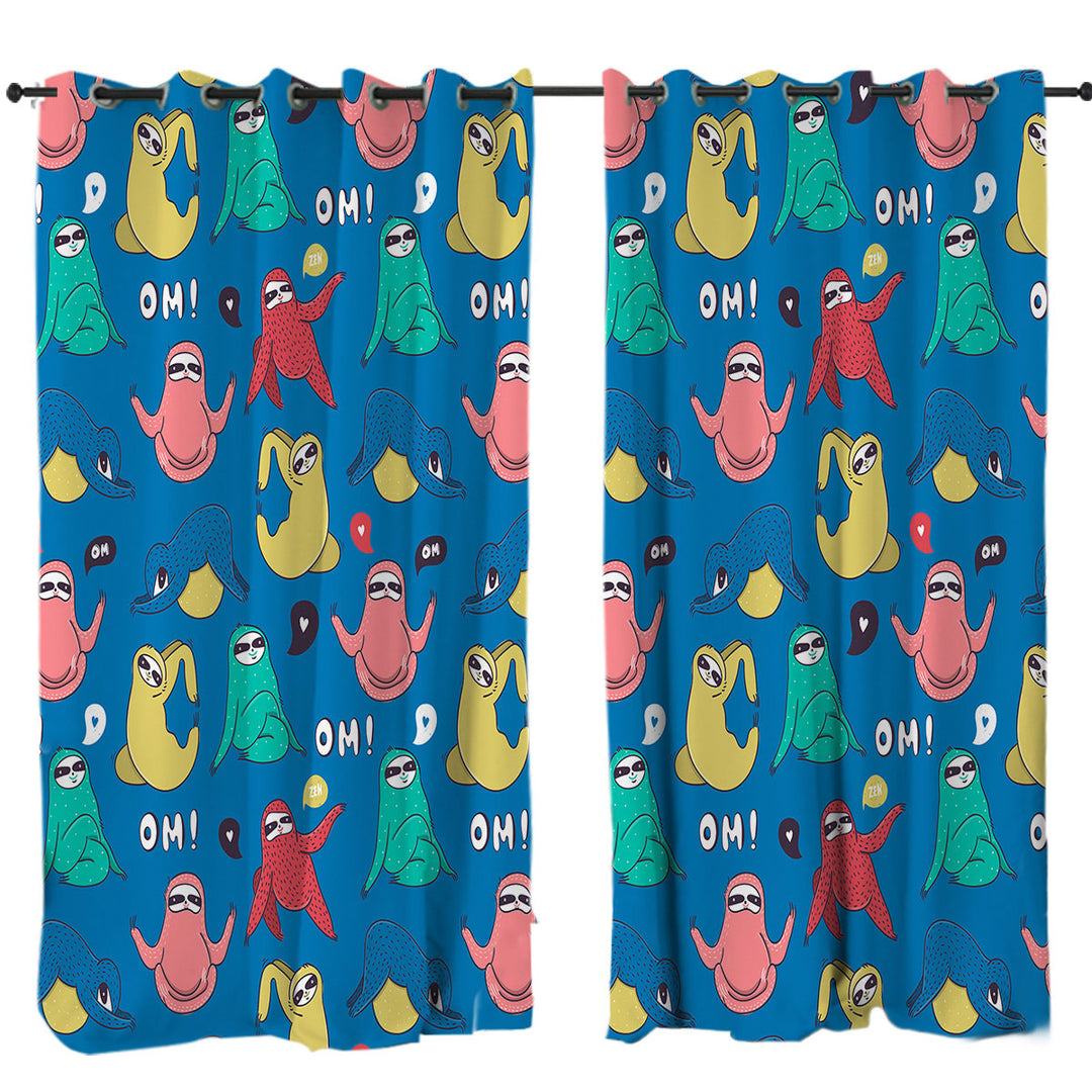 Multi Colored Funny and Cute Yoga Sloth Curtain