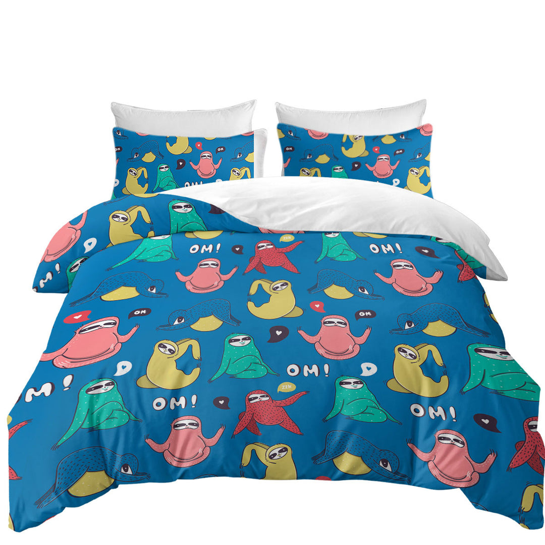 Multi Colored Funny and Cute Yoga Sloth Duvet Covers