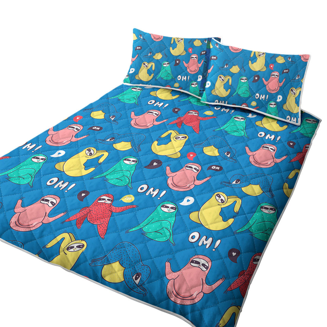 Multi Colored Funny and Cute Yoga Sloth King Quilt