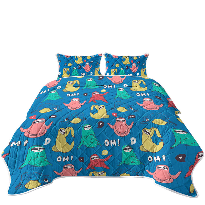 Multi Colored Funny and Cute Yoga Sloth King Size Bedspreads