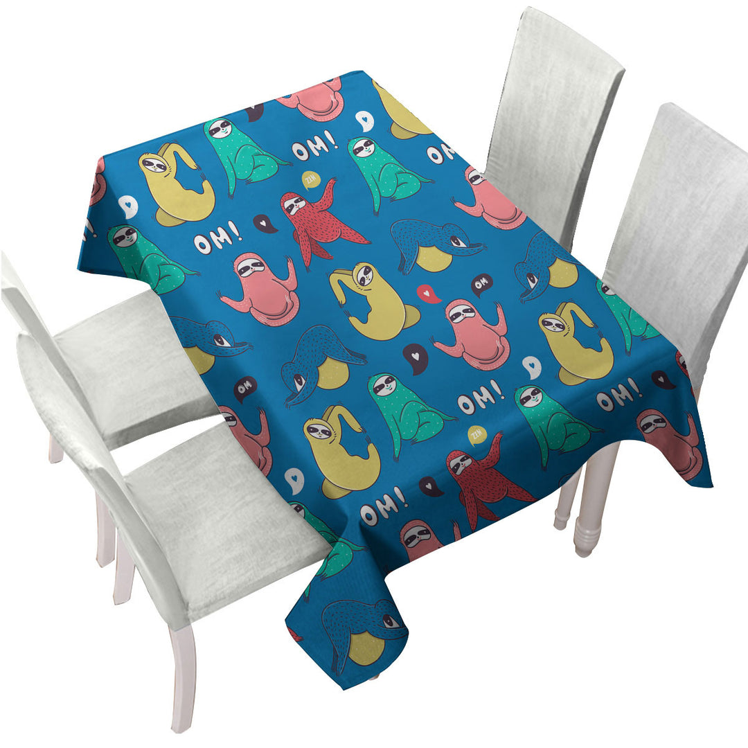 Multi Colored Funny and Cute Yoga Sloth Tablecloth