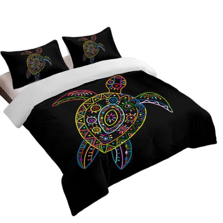 Multi Colored Kids Drawing Turtle California King Duvet Cover