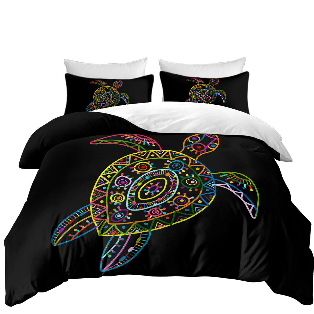 Multi Colored Kids Drawing Turtle Duvet Cover