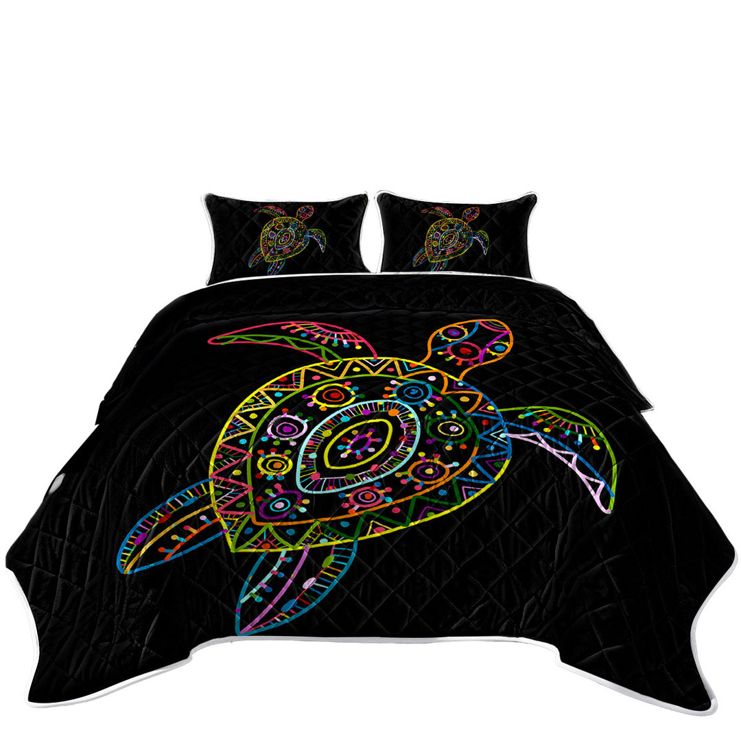 Multi Colored Kids Drawing Turtle King Quilt