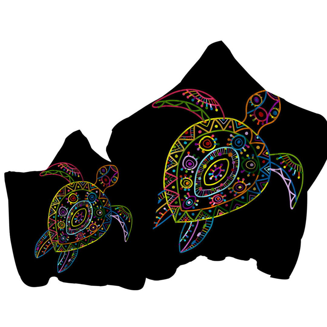 Multi Colored Kids Drawing Turtle Towel with Hood