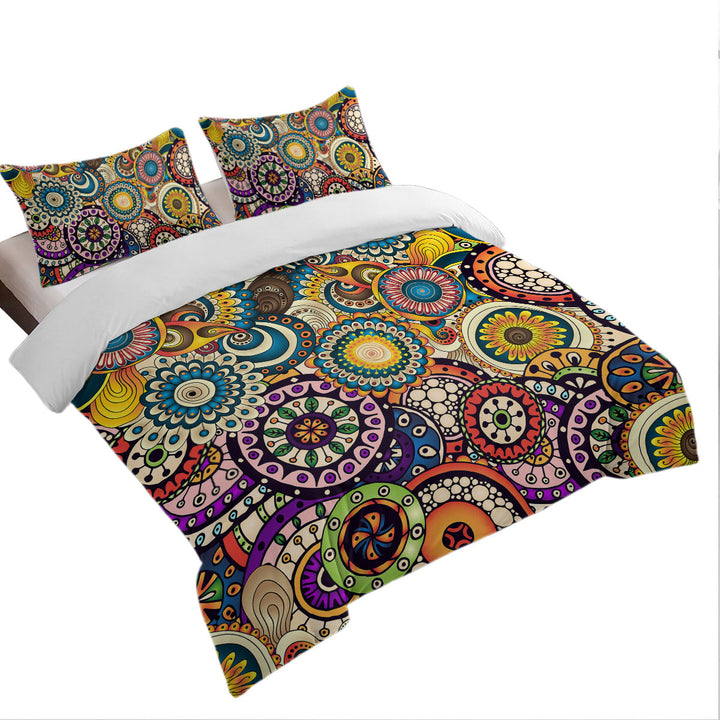 Multi Colored Little Mandalas Queen Size Duvet Cover