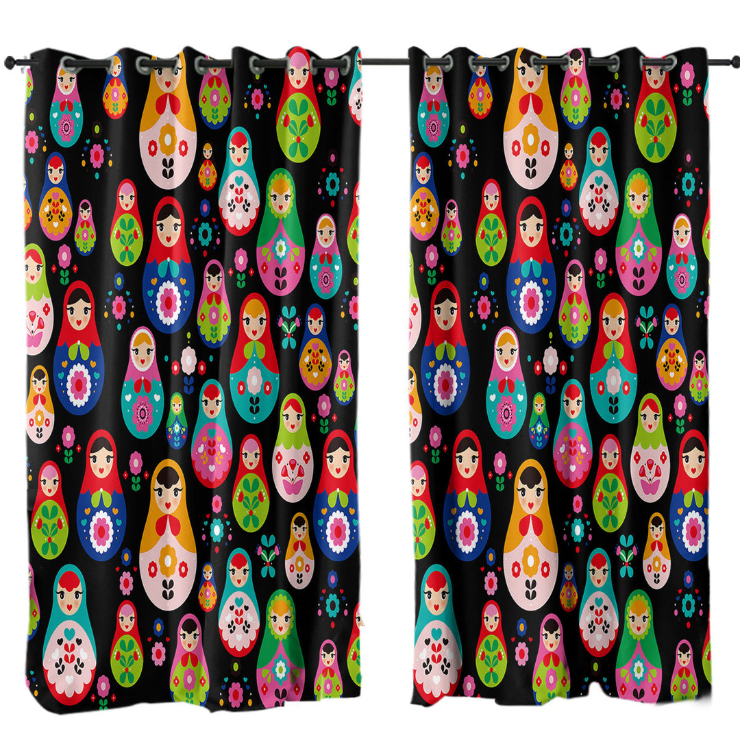 Multi Colored Matryoshka Russian Doll Curtain