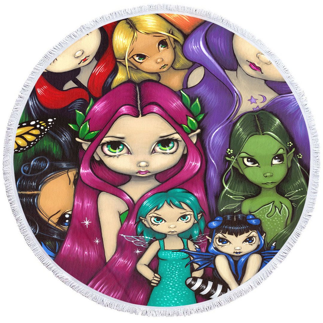 Multi Colored Microfiber Beach Towel Painting Fairy Group Portrait