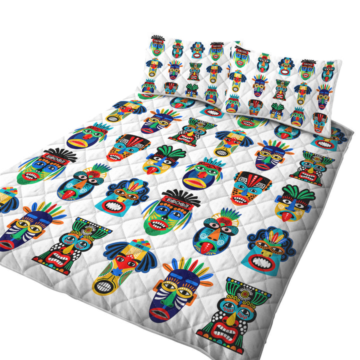 Multi Colored Native Characteristic Masks Coverlet