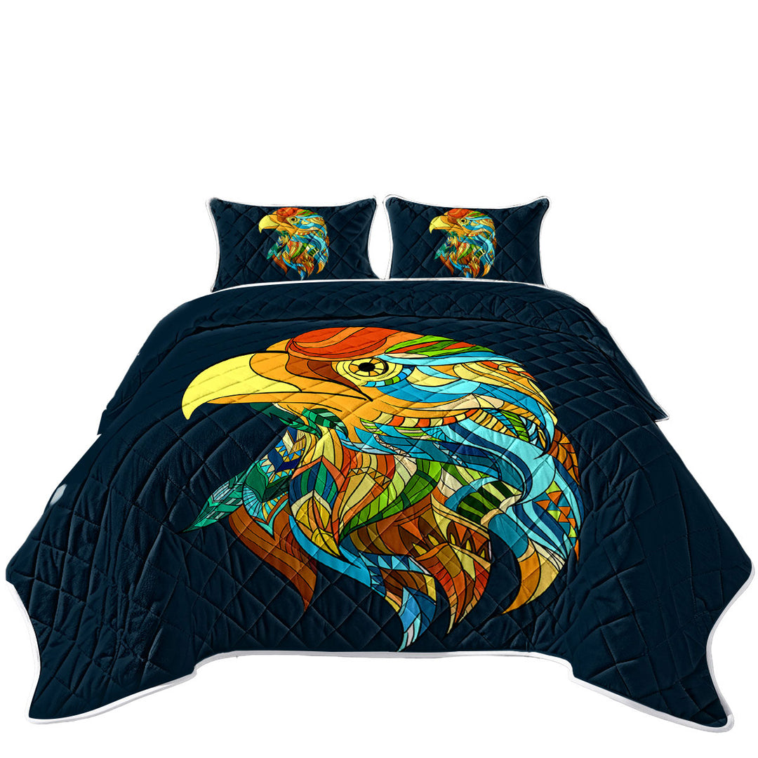 Multi Colored Native Design Eagle Head Coverlet